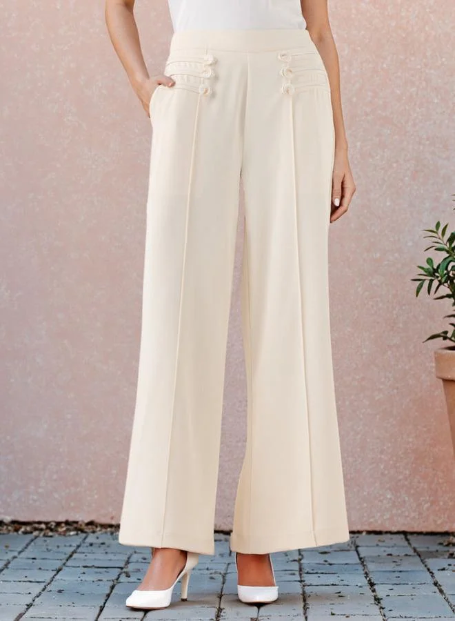 2Xtremz 2Xtremz Button Detail Wide Leg Pants with Pintucks