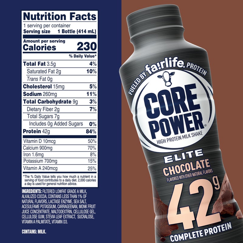 Core Power Elite High Protein Shake, Chocolate, 42g Bottle, 14oz, 12 Pack - Image 2