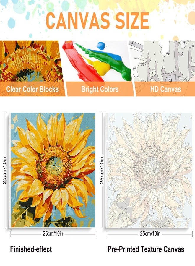 مجموعة الرسم بالأرقام المؤطرة للبالغين المبتدئين والأطفال من سن 8 إلى 12 عامًا، لوحة عباد الشمس الأكريليكية سهلة الرسم بالأرقام مع إطار، مجموعات الرسم بالألوان المائية بالأرقام على قماش مؤطر (10 × 10 بوصة، بدون حامل) - Image 2