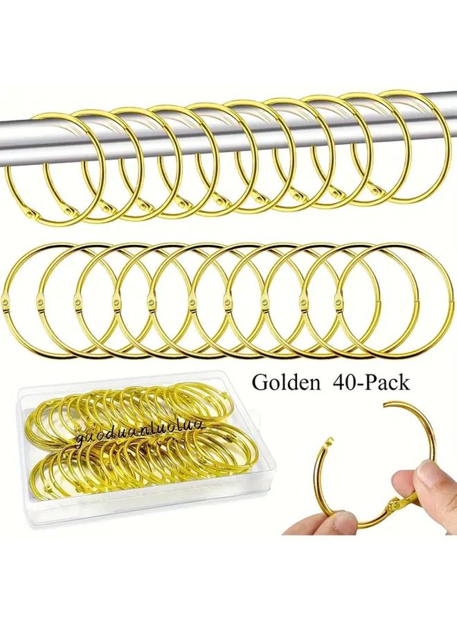 40 Pack Golden Metal Curtain Rings 50mm Opening for Shower Curtains and Rods - Image 1