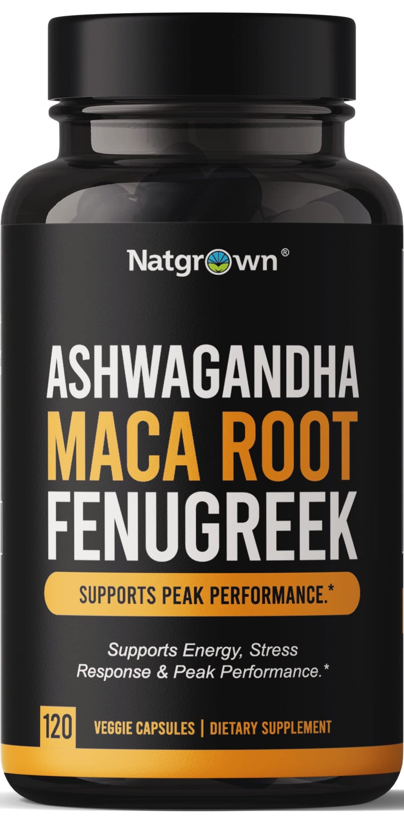 Natgrown كبسولات مستخلص أشواغاندا وجذر الماكا وحب الحلبة للرجال والنساء - حبوب نباتية - (120 حبة) - Image 1