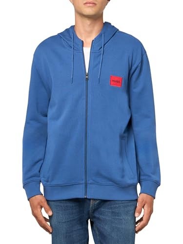 HUGO Regular Fit Square Logo Jersey Hooded Zip Up Sweatshirt Skyline Blue L