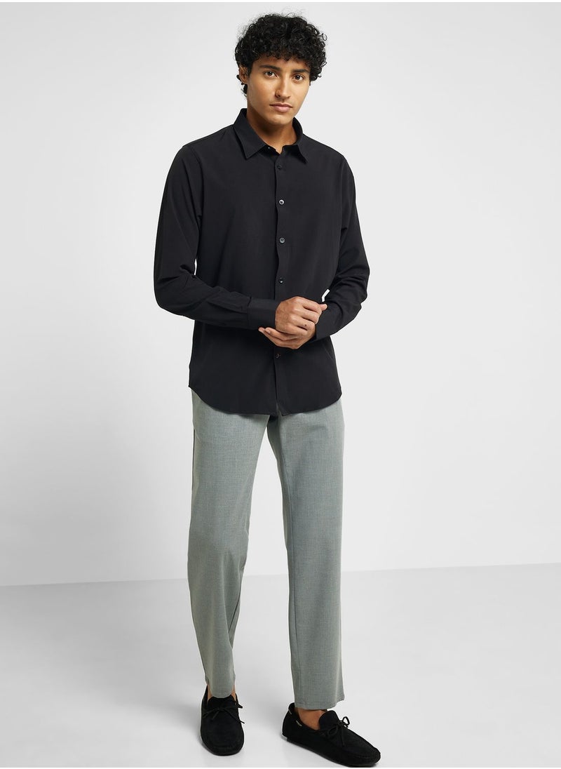 Thomas Scott - Thomas Scott Classic Slim Fit 4 Way Stretch Spread Collar Casual Shirt - Image 1