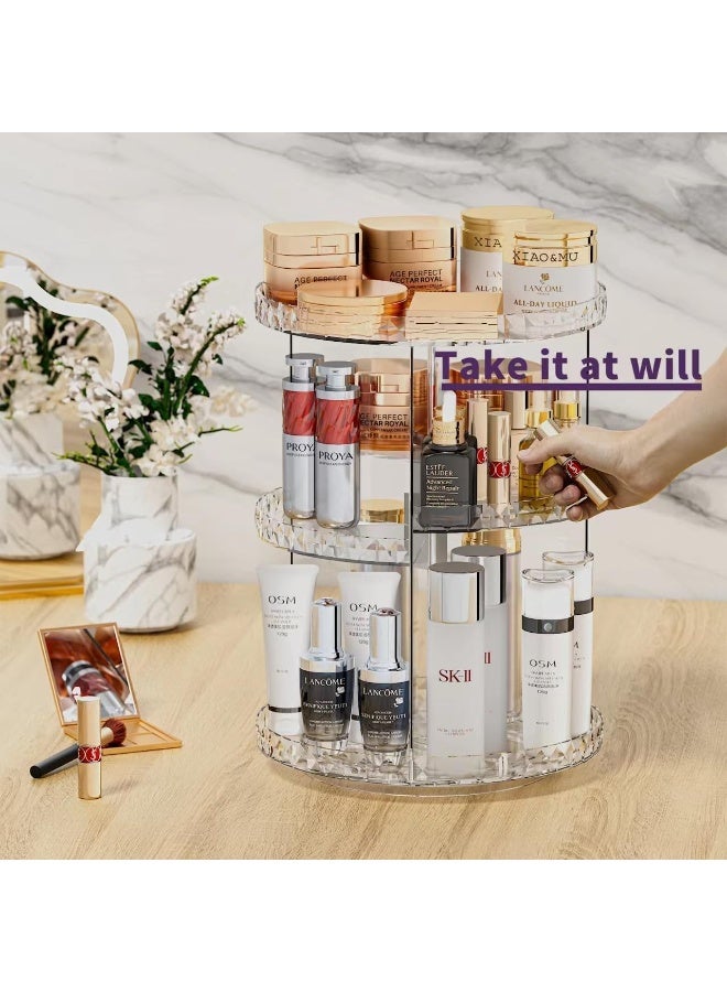 360 Rotating Makeup Organizer, Large Capacity Cosmetics Organizer for Perfume Holder Organizer Countertop, DIY Adjustable Bathroom Makeup Carousel Holder Rack, Clear Diamond - Image 2