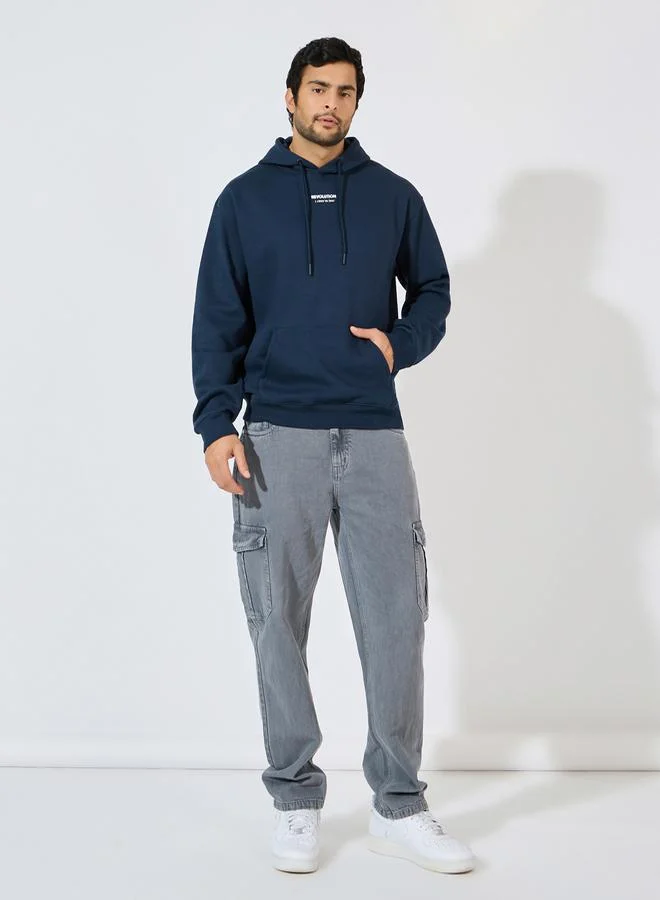 Styli Relaxed Fit Puff Print Fleece Hoodie