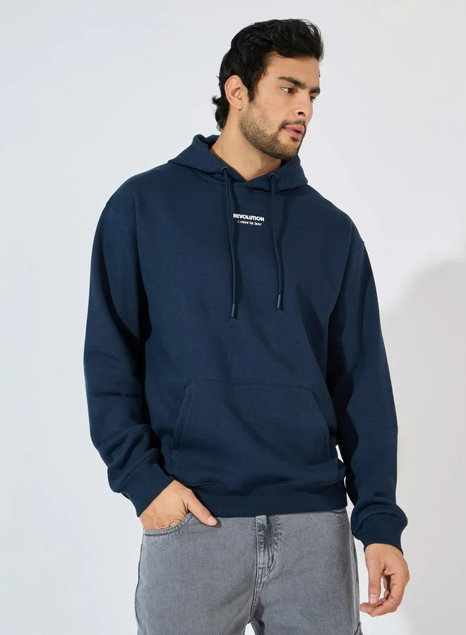 Styli Relaxed Fit Puff Print Fleece Hoodie