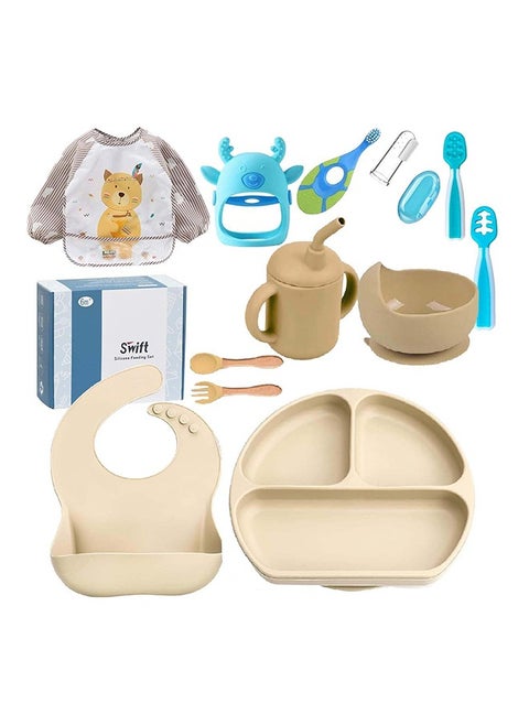 Pack Of 11 Baby Feeding Pieces Set - Suction Bowl And Plate, Spoon And Fork, Sippy Cup With Straw And Lid, Spoon Set Stage 1 And Stage 2, Food Feeder