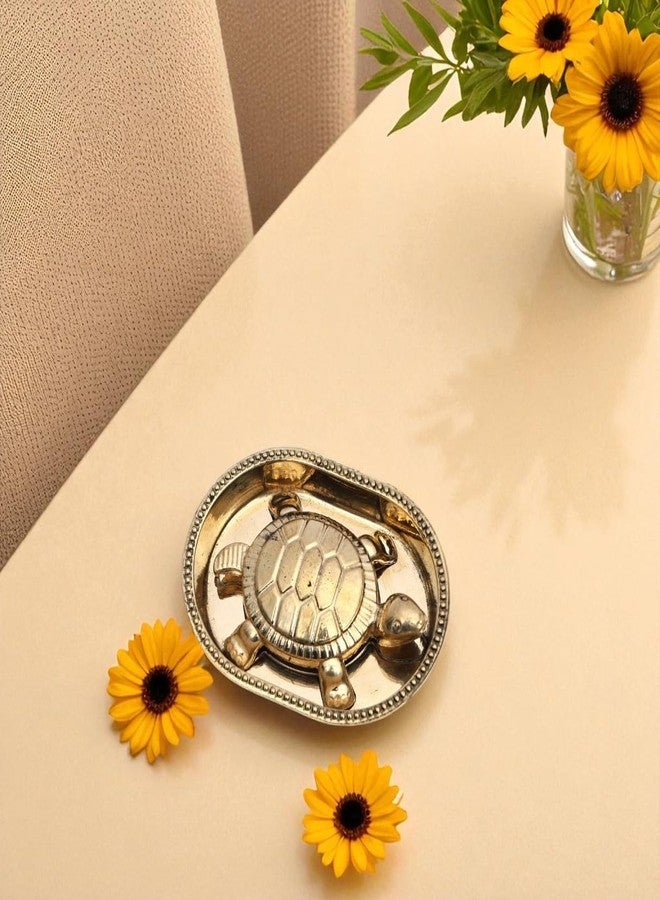 NATRIEL Vintage Brass Turtle Decorative Tray, Antique Gold Finish, Beaded Border Design, 7 cm Diameter, 1.2 cm Height, Home Decor Accent - Image 1