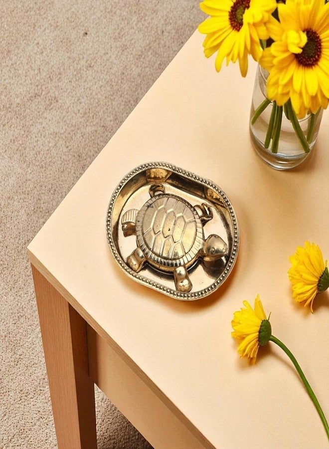 NATRIEL Vintage Brass Turtle Decorative Tray, Antique Gold Finish, Beaded Border Design, 7 cm Diameter, 1.2 cm Height, Home Decor Accent - Image 4