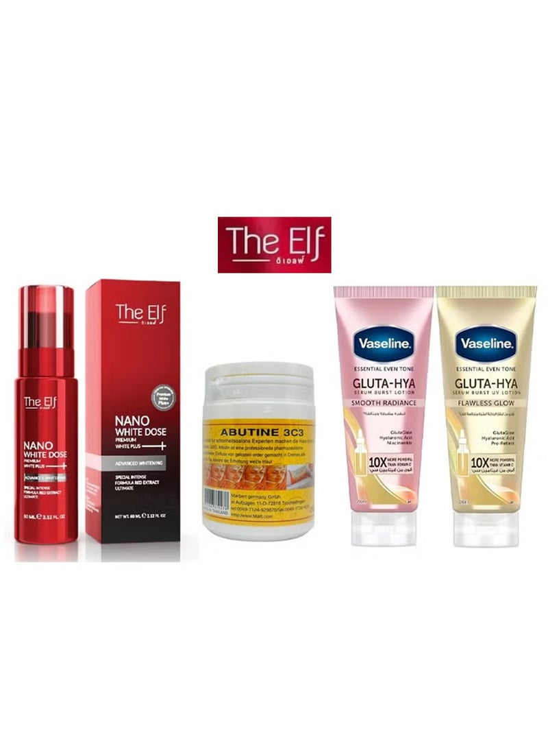 The Elf Nano White Dose Premium White Plus Serum 60ml & Abutine 3C3 Skin Whitening Cream 250gm & Gluta-Hya Serum Burst Lotion Smooth Radiance - Gluta-Hya Serum Burst Lotion (Smooth Radiance / Flawless Glow) - Set - Image 1