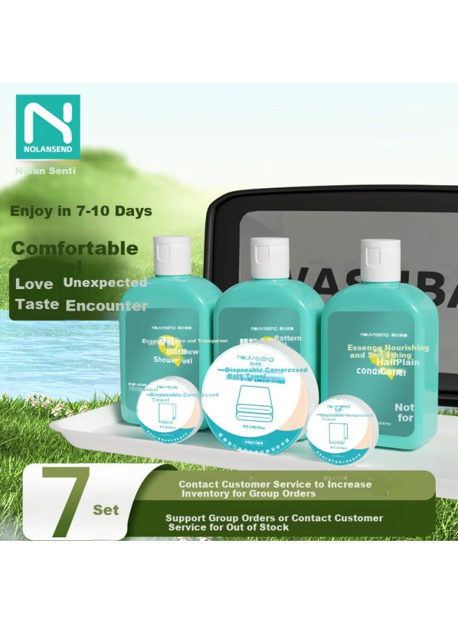 NOLANSEND Nuolansendi Travel Toiletry Set, Toiletry Bag With Shampoo, Shower Gel, Towel, Toothbrush, Toothpaste, And Toiletry Cup, A07 Seven-piece Set - Image 1