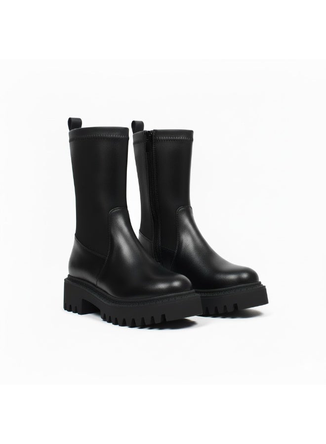 لايف ستيلاش  حذاء بوت للكاحل بكعب متوسط ​​من الجلد المريح E-107 - أسود - Image 2