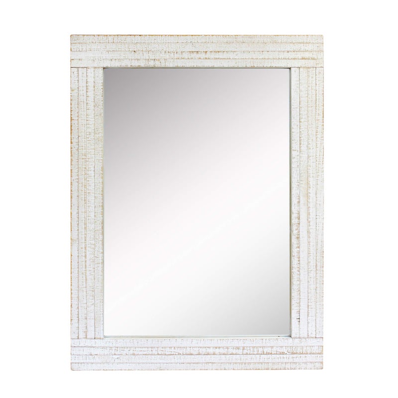 Stonebriar 24 x 18 Rectangle Worn White Wood Frame Wall Mirror with Attached Hanging Brackets Decorative Country Rustic Decor for the Living Room Bedroom Bathroom Hallway and Entryway