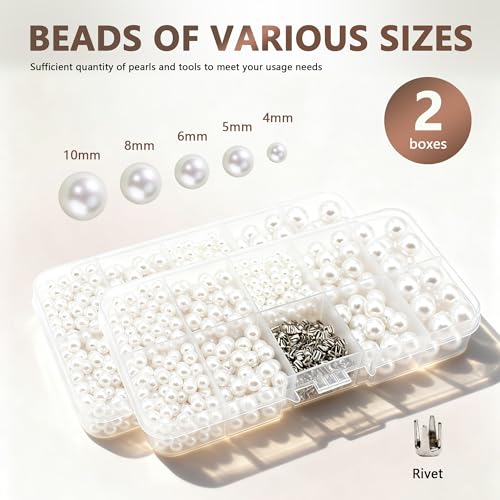 AILUHONG Pearl Setting Machine Hand Press Tools 2 Boxes White No Holes Pearl Beads with Rivet Studs Screw Heads L Hexagon Wrench for Decorating Clothes Hat Trousers Dresses Bag Hair Band DIY Crafts (Pink) - Image 4