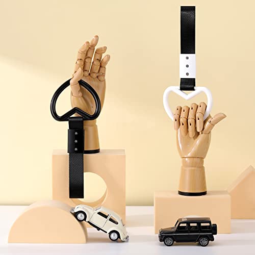 BBTO حلقات على شكل قلب عدد 2 لمقابض السيارة، حبال تنبيه، حلقة تحذير لتزيين الصدام الخلفي، مقبض قلب مكسور لداخل السيارة (أسود، أبيض) - Image 4