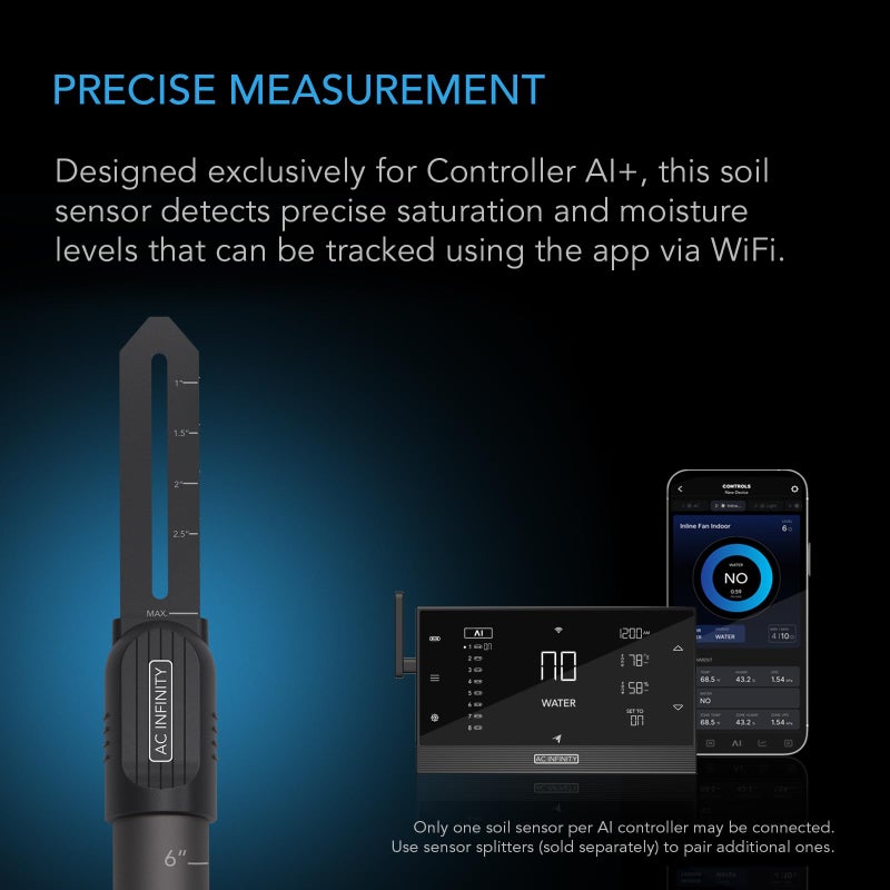 AC Infinity Soil Sensor Probe Exclusively for AI Controllers, Monitor Moisture & Saturation for Gardens, Grow Tents, Grow Spaces, Detachable Stem, IP67 Seal Protection - Image 2