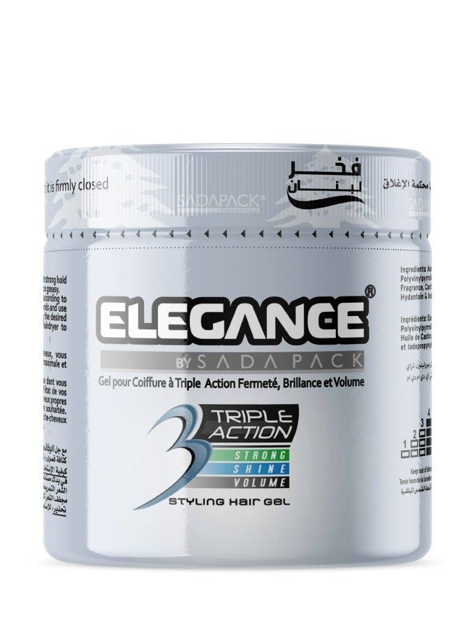 Elegance Triple Action Hair Gel - Silver, 500ml | Strong Hold, Glossy Finish, Flexible Styling