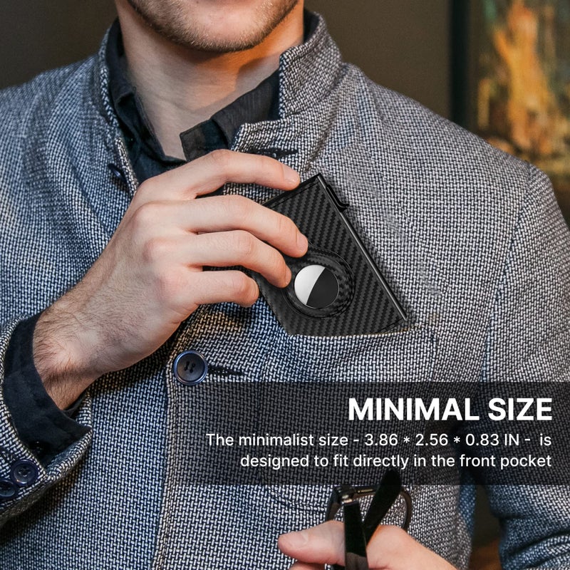 typecase AirTag Wallet for Men: Compatible with Apple AirTag (1st & 2nd Generation), RFID Blocking, Genuine Leather, Slim & Minimalist Design - 14 Card Capacity | ID Window | Cash Slot (Carbon Fiber) - Image 5