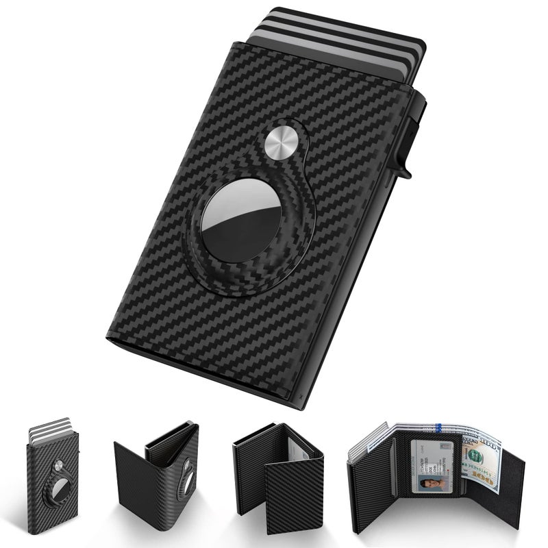 typecase AirTag Wallet for Men: Compatible with Apple AirTag (1st & 2nd Generation), RFID Blocking, Genuine Leather, Slim & Minimalist Design - 14 Card Capacity | ID Window | Cash Slot (Carbon Fiber) - Image 1