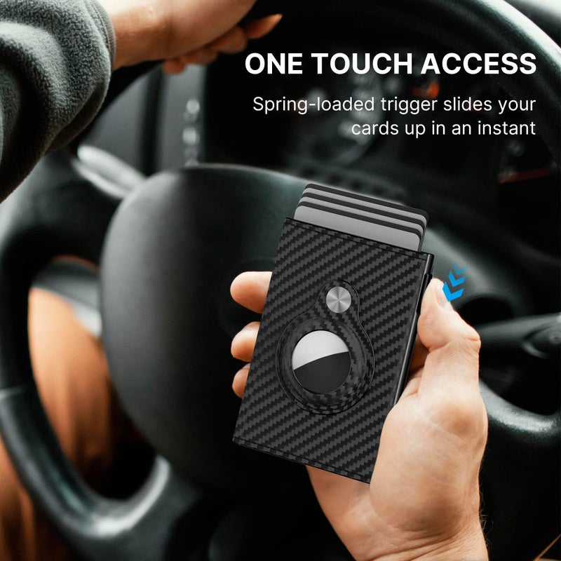 typecase AirTag Wallet for Men: Compatible with Apple AirTag (1st & 2nd Generation), RFID Blocking, Genuine Leather, Slim & Minimalist Design - 14 Card Capacity | ID Window | Cash Slot (Carbon Fiber) - Image 4