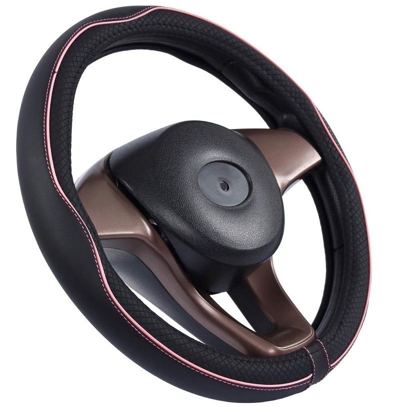 Mayco Bell Universal Standard Size Steering Wheel Cover Anti-Slip,Safety,Soft,Breathable,Durable,Full Surround,Comfortable Grip Microfiber Leather (14.5-15 inch,Black Pink) - Image 2