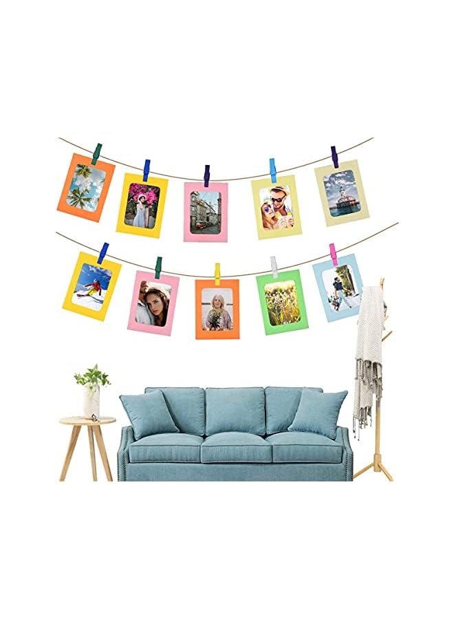 The Bros Paper Picture Frames, 10PCS Colorful DIY Creative Retro Kraft Paper Polaroid Films Hanging Album Frame with Wood Clips and Jute Twine, for Home School Office Wall Decoration (4x6 inch) - Image 2