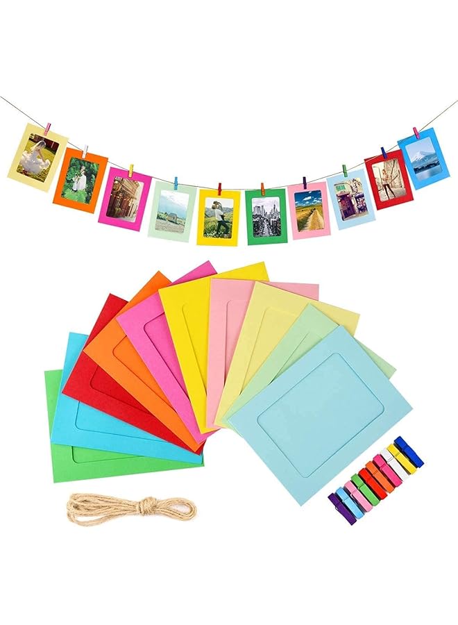 The Bros Paper Picture Frames, 10PCS Colorful DIY Creative Retro Kraft Paper Polaroid Films Hanging Album Frame with Wood Clips and Jute Twine, for Home School Office Wall Decoration (4x6 inch) - Image 1