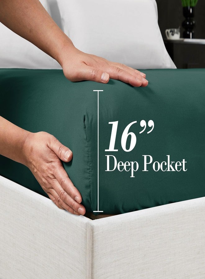 Mocassi Full Fitted Sheet - Deep Pocket Cooling Sheets up to 16 inch - Hotel Luxury 1800 Premier - Softest Sheets - Wrinkle Resistant - 1 Single Bottom Fitted Sheet, Full, Forest Green - Image 4
