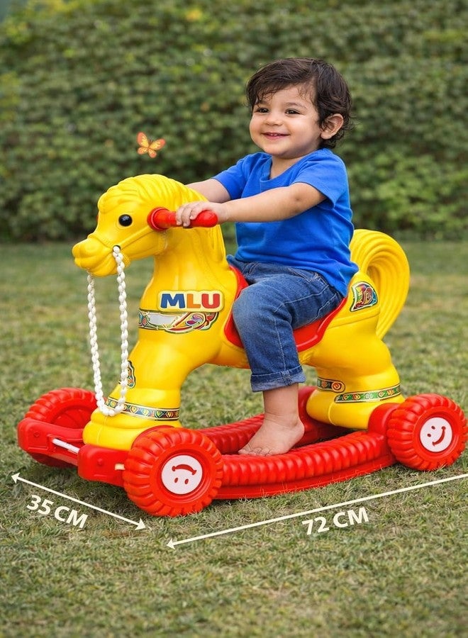 MLU Kids 2-in-1 Rocking Horse with Wheels | 1-3 Years | Red & Yellow - Image 2