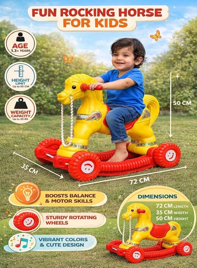 MLU Kids 2-in-1 Rocking Horse with Wheels | 1-3 Years | Red & Yellow - Image 3