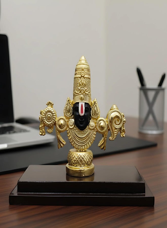 Dev Aastha 24K Gold Plated Lord Venkateswara Swamy Idol | Auspicious Tirupati Balaji Murti for Home Temple Decor | Sacred Pooja Room Statue with Wooden Base & Black Face | Spiritual Showpiece. - Image 4