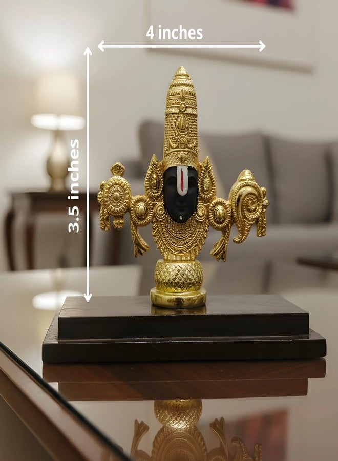 Dev Aastha 24K Gold Plated Lord Venkateswara Swamy Idol | Auspicious Tirupati Balaji Murti for Home Temple Decor | Sacred Pooja Room Statue with Wooden Base & Black Face | Spiritual Showpiece. - Image 2