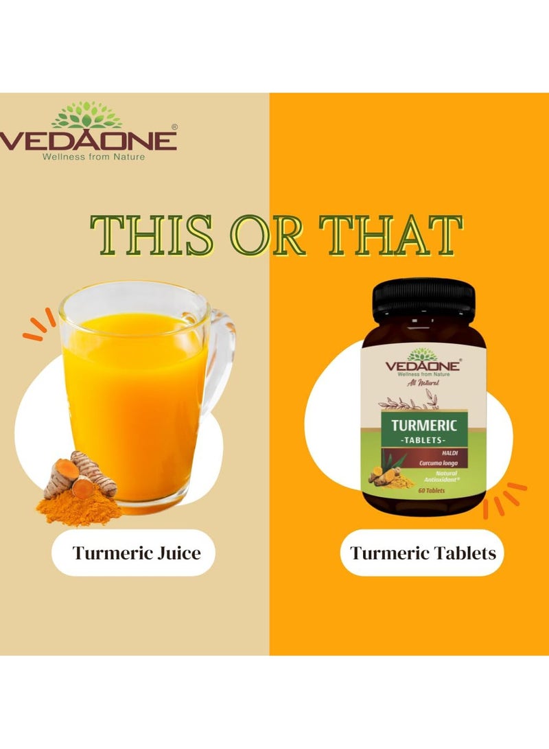 VEDAONE All Natural Turmeric/Curcumin Tablets | 750mg Each | 60 Caplets | 100% Turmeric/Haldi Tablets for Men and Women | Supports Joints, Immune System, Digestive Health, Skin & Stress Relief - Image 4