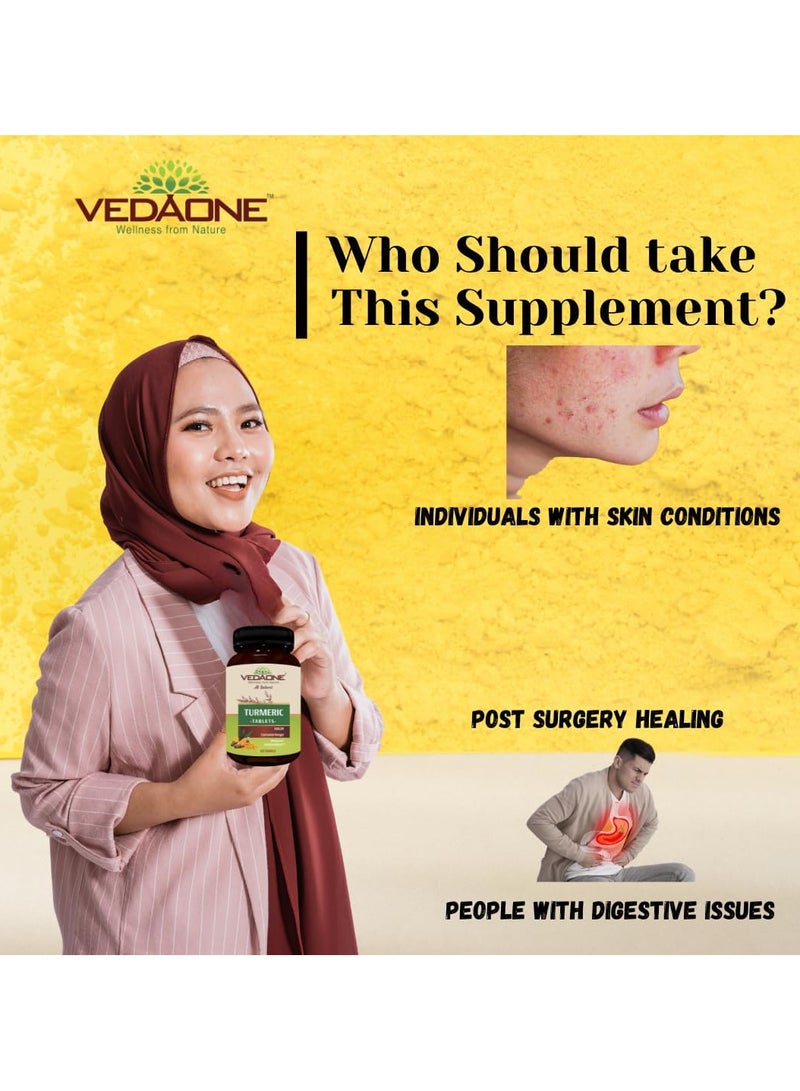 VEDAONE All Natural Turmeric/Curcumin Tablets | 750mg Each | 60 Caplets | 100% Turmeric/Haldi Tablets for Men and Women | Supports Joints, Immune System, Digestive Health, Skin & Stress Relief - Image 5