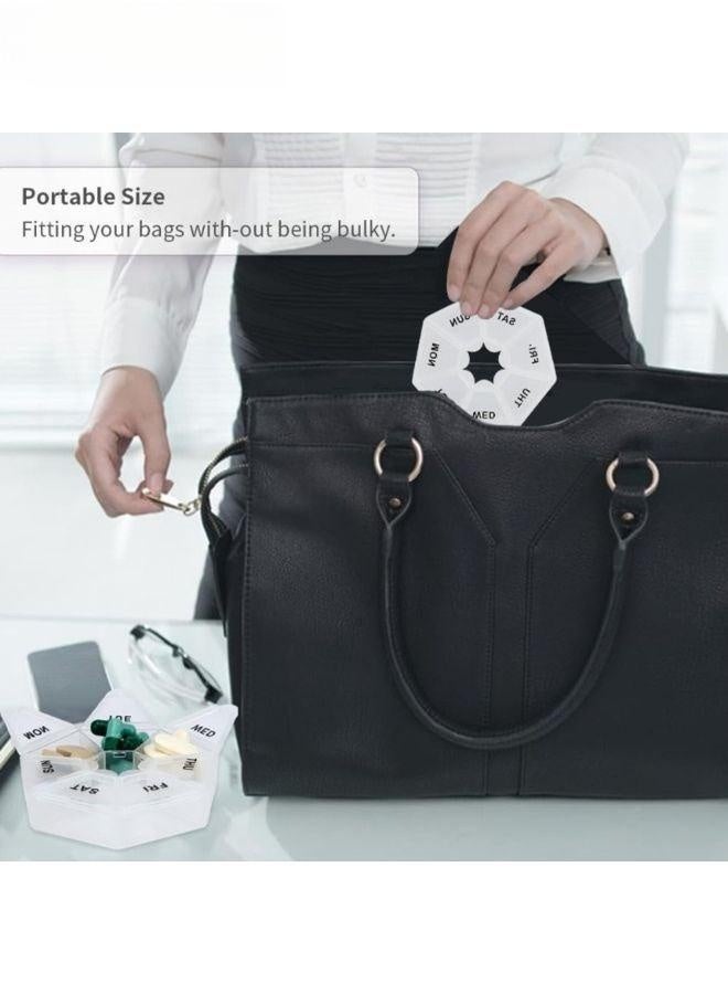 Portable 7-Grid Pill Storage Box Circular Seven Day Medicine Box Travel Pill Sorting Organizer Box Weekly Pill Organizer Storage Bins For Home Organization Baskets Bins - Image 5