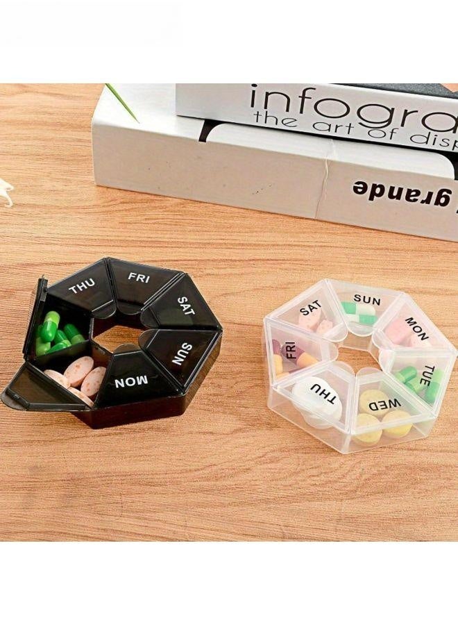 Portable 7-Grid Pill Storage Box Circular Seven Day Medicine Box Travel Pill Sorting Organizer Box Weekly Pill Organizer Storage Bins For Home Organization Baskets Bins - Image 2