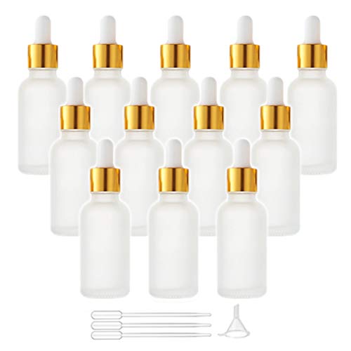Wresty 12 Pack Set Glass Dropper Bottles With Golden Caps Frosted Vials Essential Oil Sample Bottles With Glass Eye Dropper Free Dropper&Funnel (30ml/1oz) - Image 1