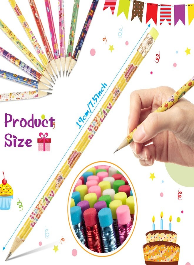 Yahenda 200 Pcs Happy Birthday Pencils Colorful Printed Pencils for Students Teacher Back to School 7.5 Inch with Top Erasers for Classroom Reward Birthday Party Kids Gifts Supplies - Image 3