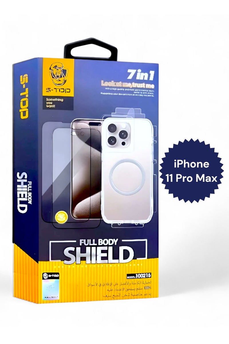 اس-توب بكج الحماية الكاملة لـ آيفون 11 برو ماكس (iPhone 11 Pro Max) مع حماية شاشة للخصوصية (لقافة) و كفر يدعم الشحن اللاسلكي (MagSafe) حماية كاملة لجهازك ضد الخدوش والسقوط (7in1), البكج الجديد و الأصلي من S-TOP