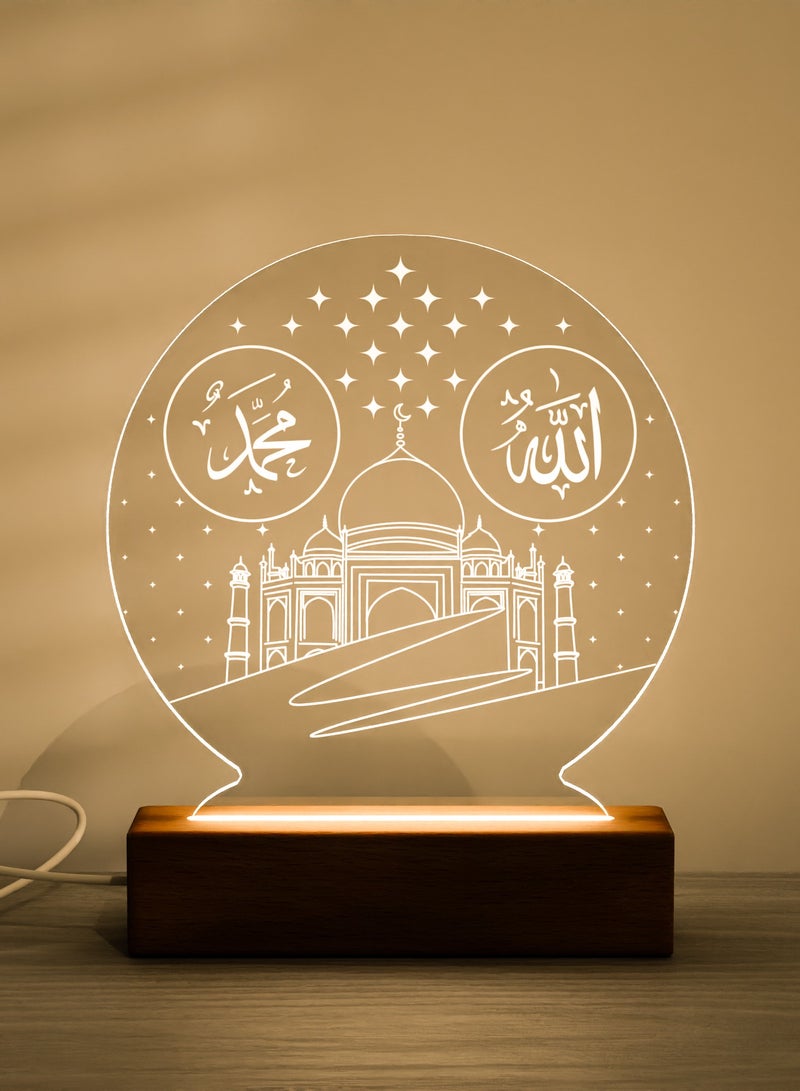 جالادون مصباح ليلي من الأكريليك LED من بنمط الخط العربي للمسجد، مناسب لشهر رمضان والاحتفالات الإسلامية، ديكور المنزل، ديكور المقهى، الإضاءة الليلية - Image 1