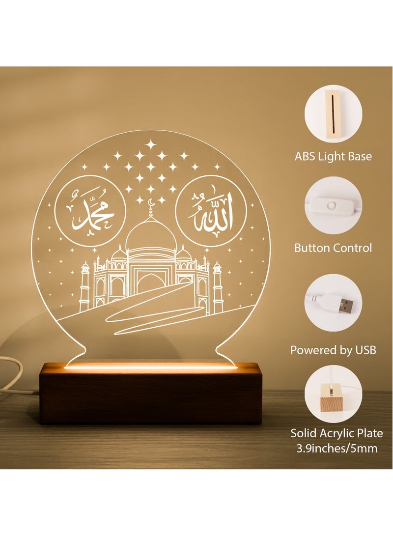 جالادون مصباح ليلي من الأكريليك LED من بنمط الخط العربي للمسجد، مناسب لشهر رمضان والاحتفالات الإسلامية، ديكور المنزل، ديكور المقهى، الإضاءة الليلية - Image 3