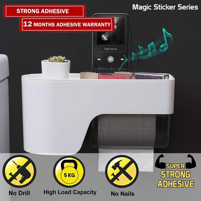 Xpandio Magic Sticker Series Self Adhesive Wall Mount Toilet Tissue Paper Roll Holder for Bathroom with Mobile Stand - Image 4