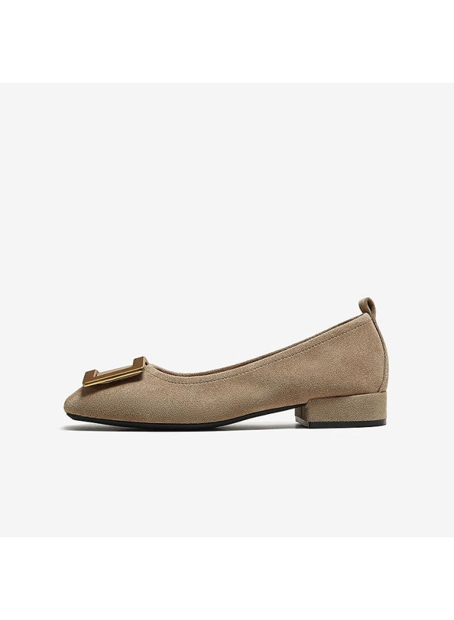 Basto 26 Spring Simple Fashion Metal Buckle Chunky Heel Square Toe Women's Shoes B0016aq6 Khaki Size 39 - Image 1