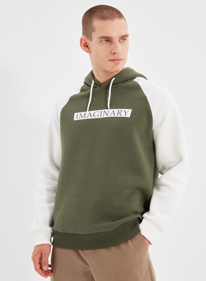 trendyol KHaki Slogan Printed Fleece SWeatshirt  Regular Fit - Image 2