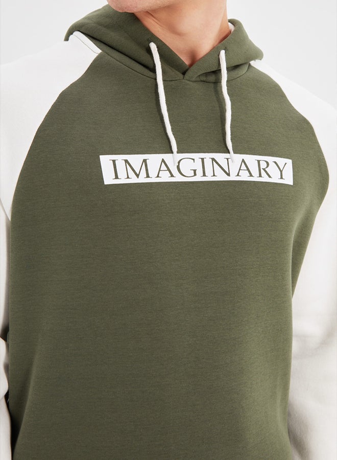 trendyol KHaki Slogan Printed Fleece SWeatshirt  Regular Fit - Image 4