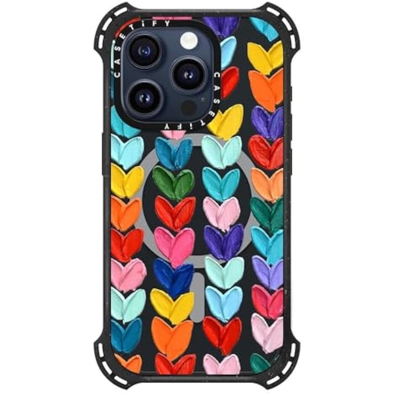 Casetify Bounce iPhone 15 Pro Case 【6X Military Grade Drop Tested / 21.3ft Drop Protection/Compatible with Magsafe】 - Clear Polka Daub Hearts - Triple Black - Image 2