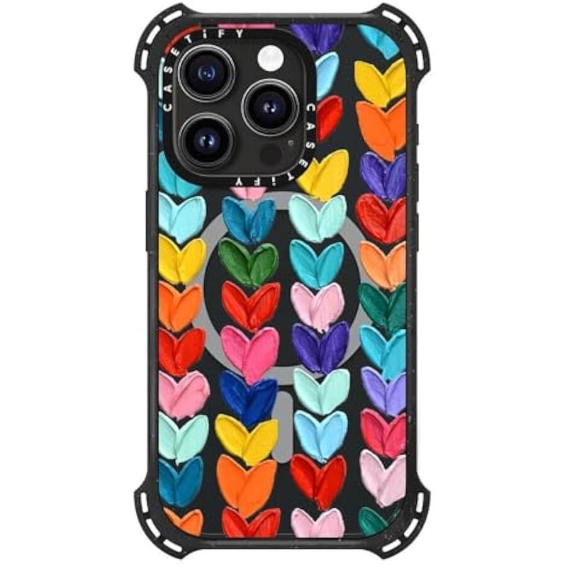 Casetify Bounce iPhone 15 Pro Case 【6X Military Grade Drop Tested / 21.3ft Drop Protection/Compatible with Magsafe】 - Clear Polka Daub Hearts - Triple Black - Image 4
