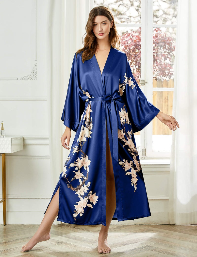 BABEYOND BABEYOND Kimono Robe Cover up with Box Long Floral Satin Sleepwear Silky Bathrobe Bachelorette Robe  - Image 3