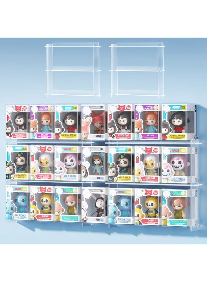 WINKINE Floating Display Shelves Compatible with Funko Pop in Box, Acrylic Shelves for Wall, Clear Figures Display Case for Boxed Characters, Stackable Toy Collectibles Figure Stand, 2 Pack (Clear) - Image 1