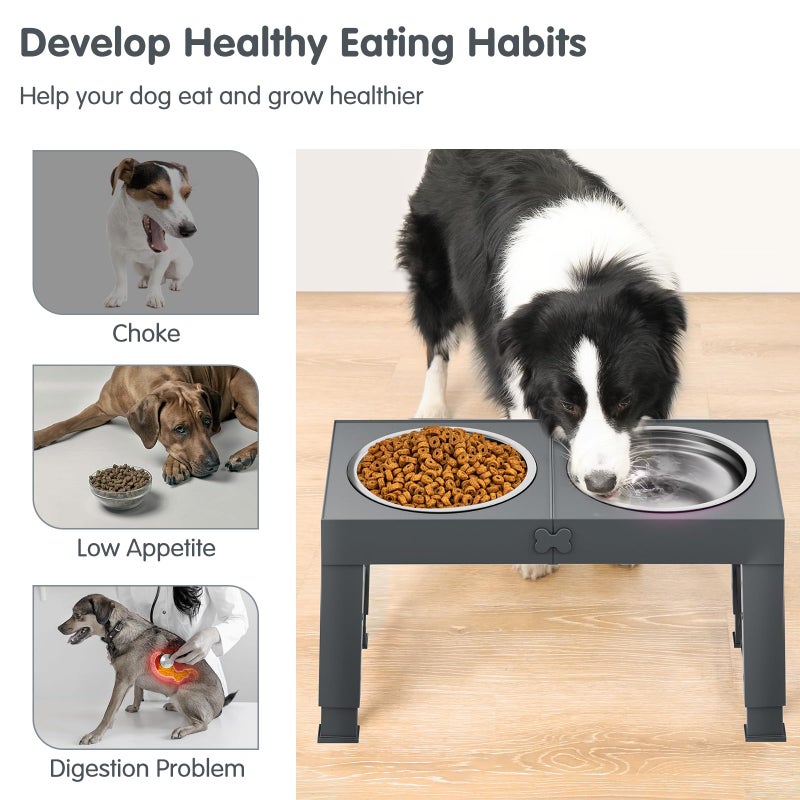 XIAZ Elevated Dog Bowls Large Breed Raised Dogs Bowl Stand Large/Medium Sized Dog Stainless Steel Food Water Bowl Stands 5 Heights Adjustable 9/11/12/14in Pet Feeder Dish Station - Image 3